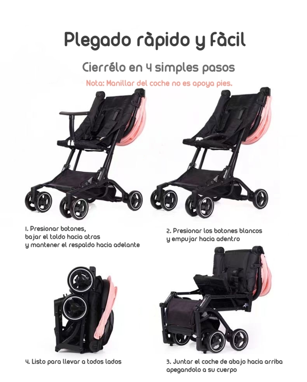 COCHE PASEO LUBABYCAS PREMIUM ÚLTRA COMPACTO NEGRO - 4