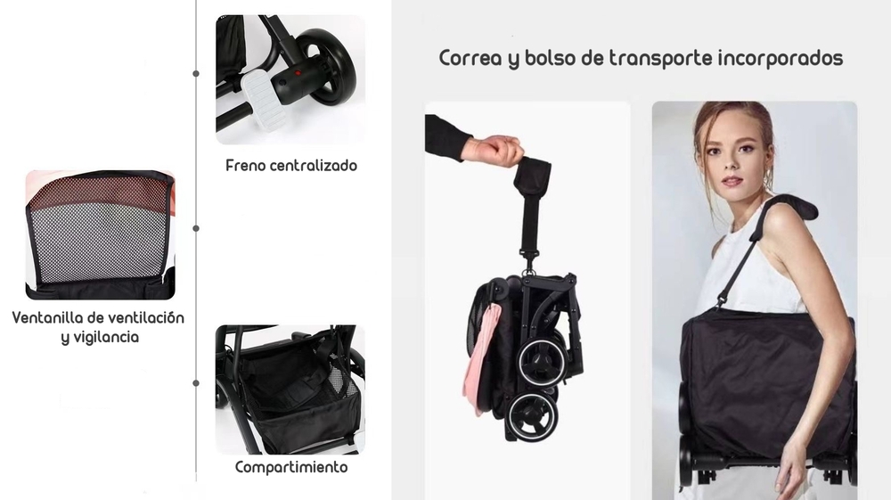 COCHE PASEO LUBABYCAS PREMIUM ÚLTRA COMPACTO NEGRO - 7