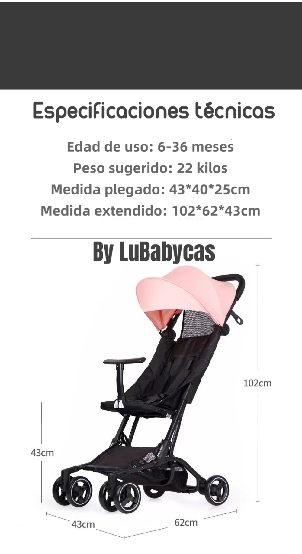 COCHE PASEO LUBABYCAS PREMIUM ÚLTRA COMPACTO NEGRO - 8