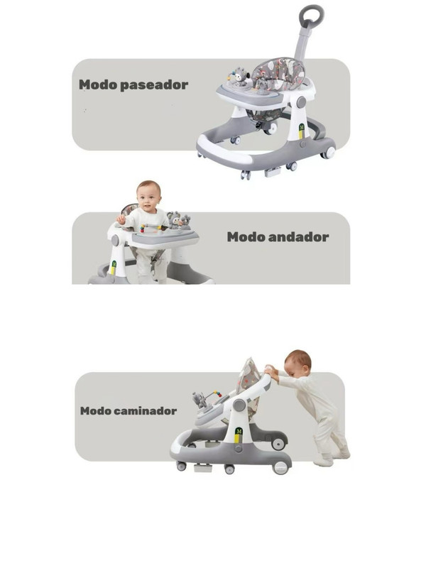 ANDADOR CAMINADOR LUBABYCAS 5 EN 1 CON APOYA PIES GRIS - 3