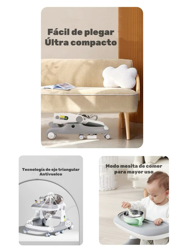 ANDADOR CAMINADOR LUBABYCAS 5 EN 1 CON APOYA PIES GRIS - 4