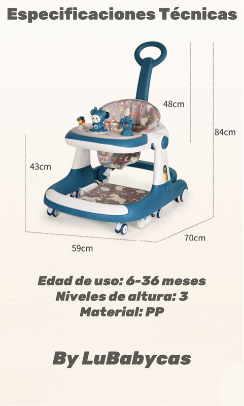 ANDADOR CAMINADOR LUBABYCAS 5 EN 1 CON APOYA PIES GRIS - 8