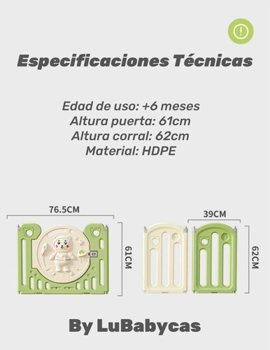 CORRAL LUBABYCAS ARMADO MULTIPOSICIONES ACCESORIOS 199*230 CM VERDE - 8