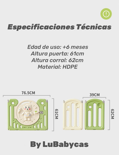CORRAL LUBABYCAS ARMADO MULTIPOSICIONES ACCESORIOS 199*230 CM VERDE - 8