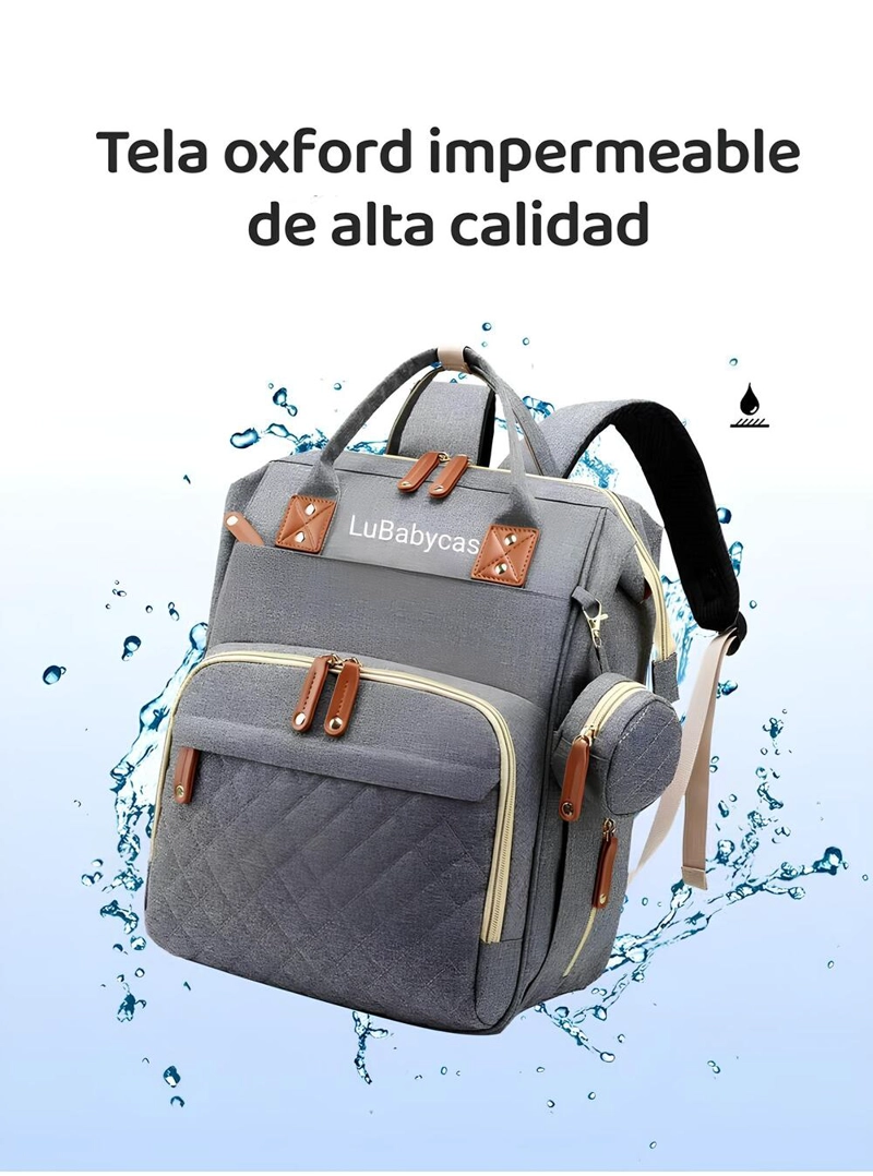 MOCHILA LUBABYCAS MATERNAL IMPERMEABLE CON ACCESORIOS GRIS - 5