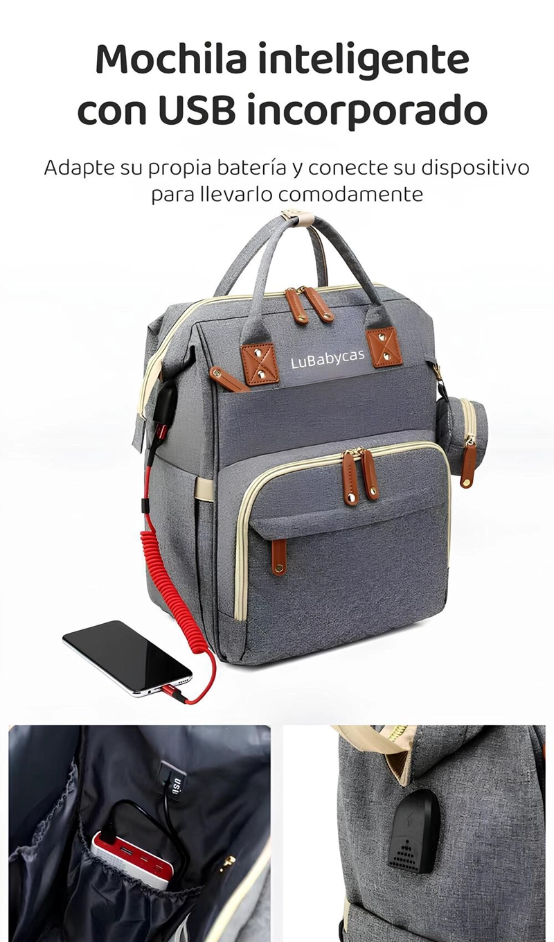 MOCHILA LUBABYCAS MATERNAL IMPERMEABLE CON ACCESORIOS NEGRO - 4