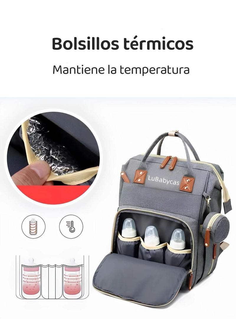 MOCHILA LUBABYCAS MATERNAL IMPERMEABLE CON ACCESORIOS NEGRO - 6
