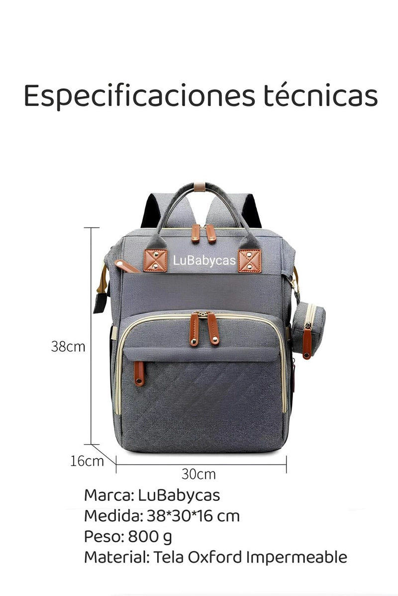 MOCHILA LUBABYCAS MATERNAL IMPERMEABLE CON ACCESORIOS NEGRO - 8