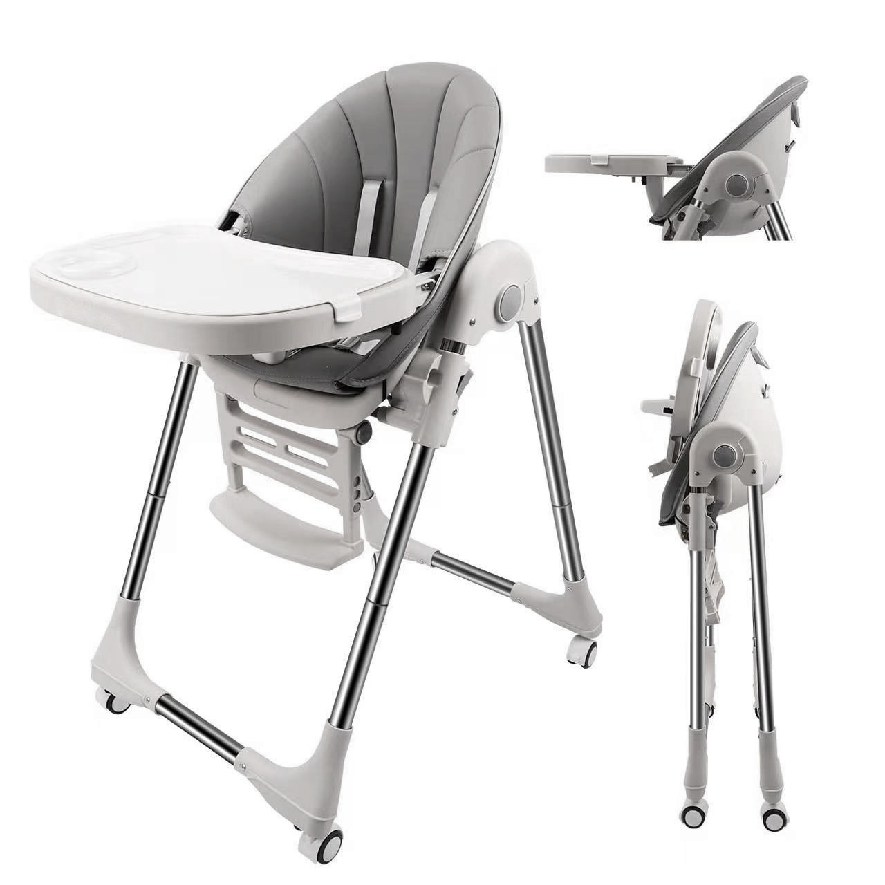 SILLA COMER LUBABYCAS PLEGABLE CON RUEDAS GRIS - 1
