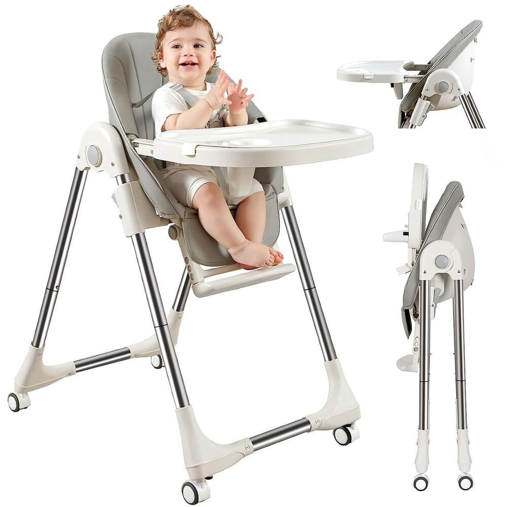 SILLA COMER LUBABYCAS PLEGABLE CON RUEDAS GRIS - 2