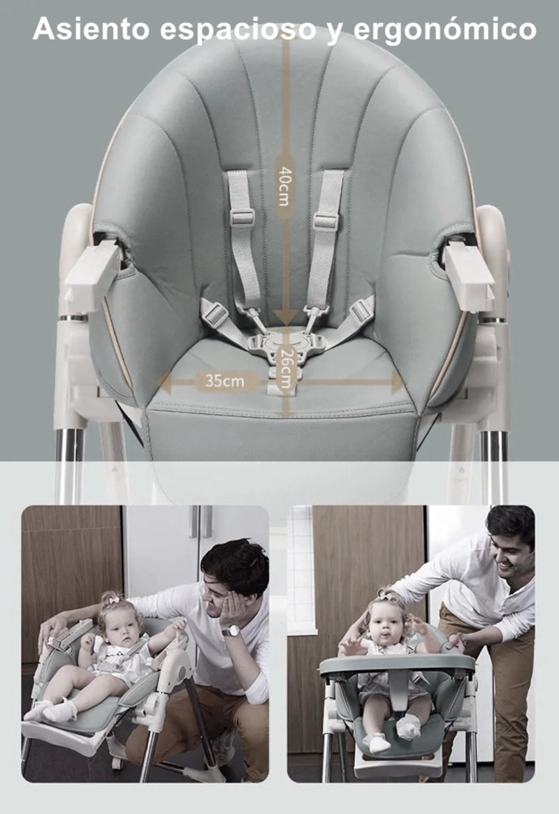 SILLA COMER LUBABYCAS PLEGABLE CON RUEDAS GRIS - 3