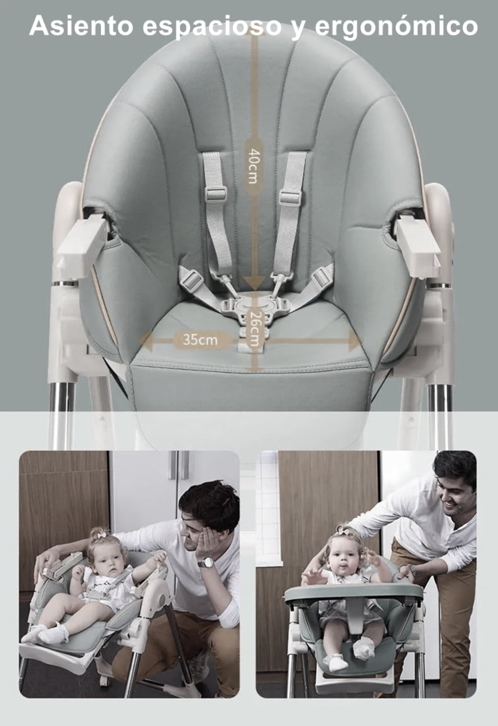 SILLA COMER LUBABYCAS PLEGABLE CON RUEDAS GRIS - 3