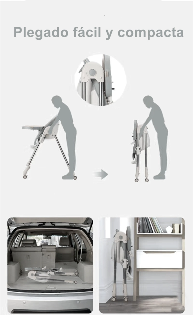 SILLA COMER LUBABYCAS PLEGABLE CON RUEDAS GRIS - 6