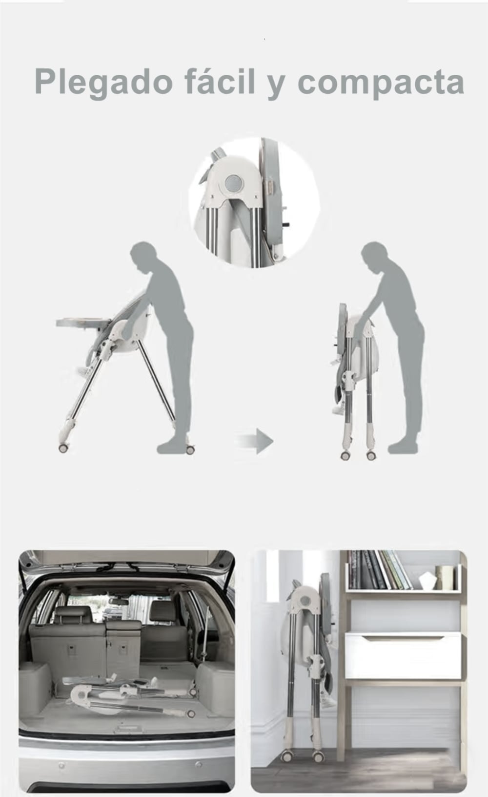SILLA COMER LUBABYCAS PLEGABLE CON RUEDAS GRIS - 6