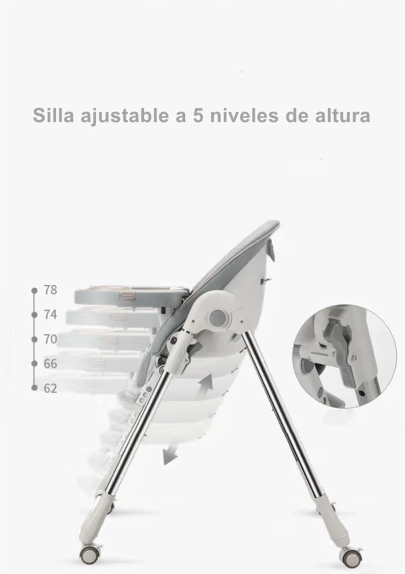 SILLA COMER LUBABYCAS PLEGABLE CON RUEDAS GRIS - 7
