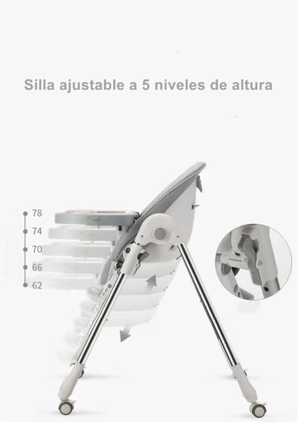SILLA COMER LUBABYCAS PLEGABLE CON RUEDAS GRIS - 7