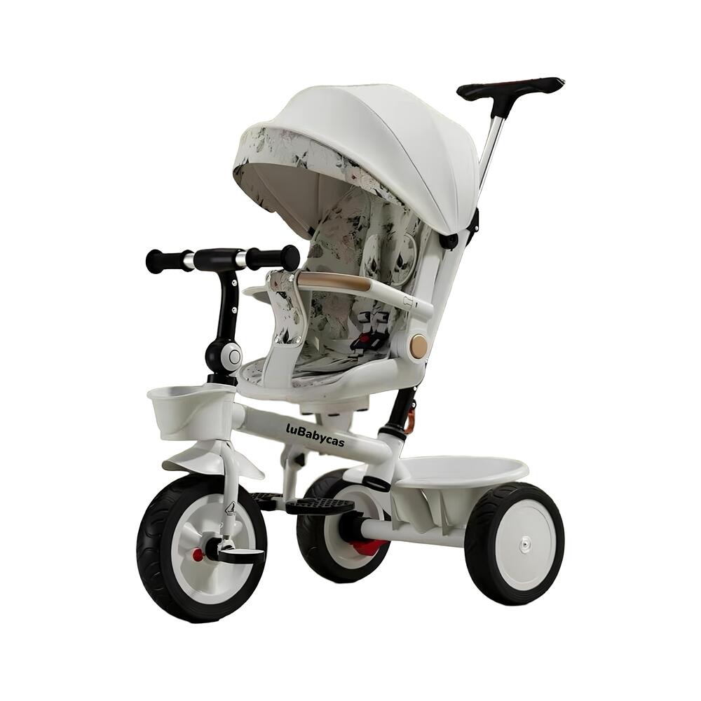 TRICICLO LUBABYCAS 360° MULTIPOSICIONES CON MESITA BLANCO - 1