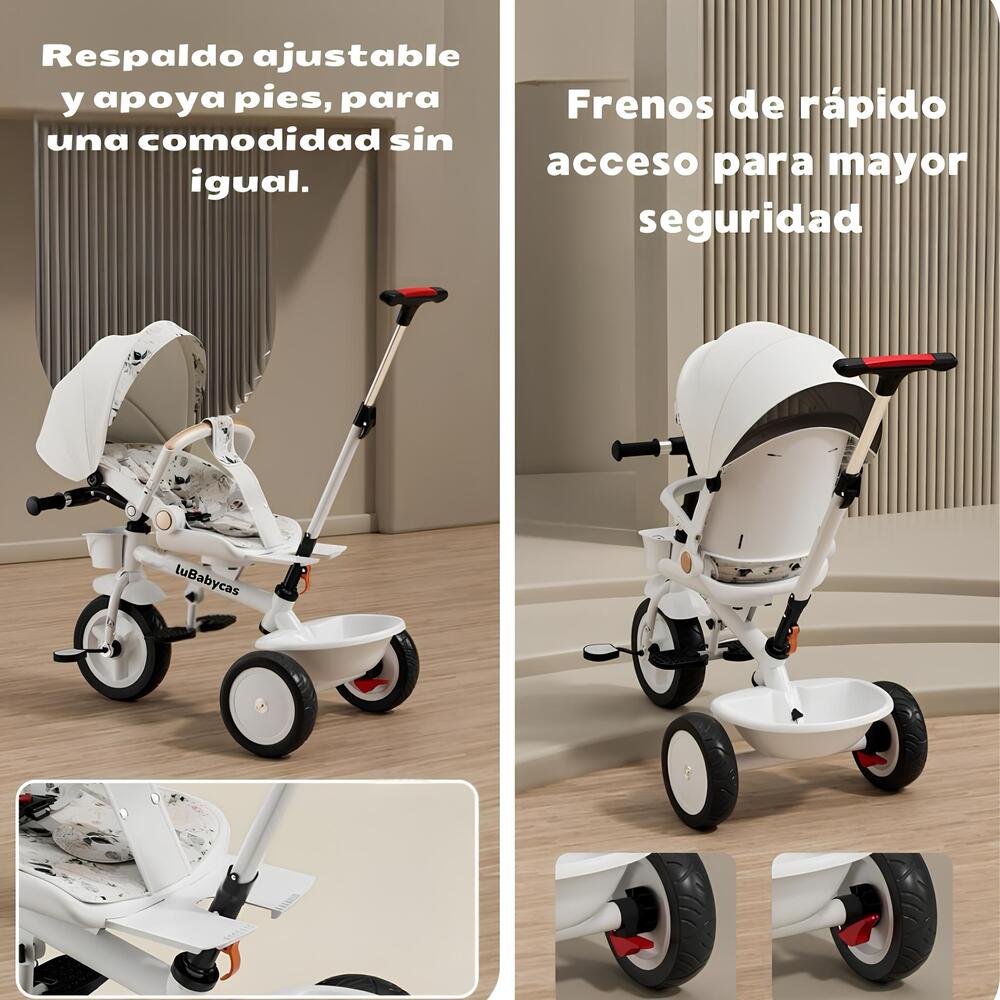 TRICICLO LUBABYCAS 360° MULTIPOSICIONES CON MESITA BLANCO - 3