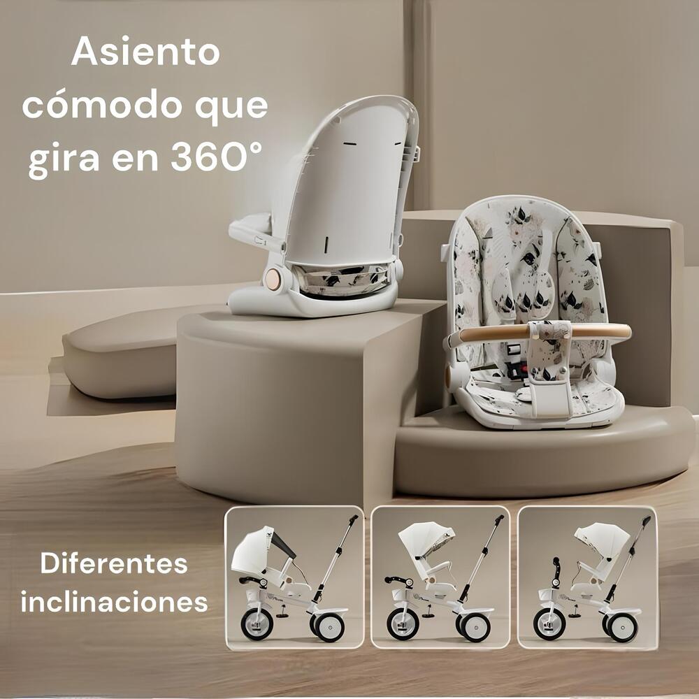 TRICICLO LUBABYCAS 360° MULTIPOSICIONES CON MESITA BLANCO - 5