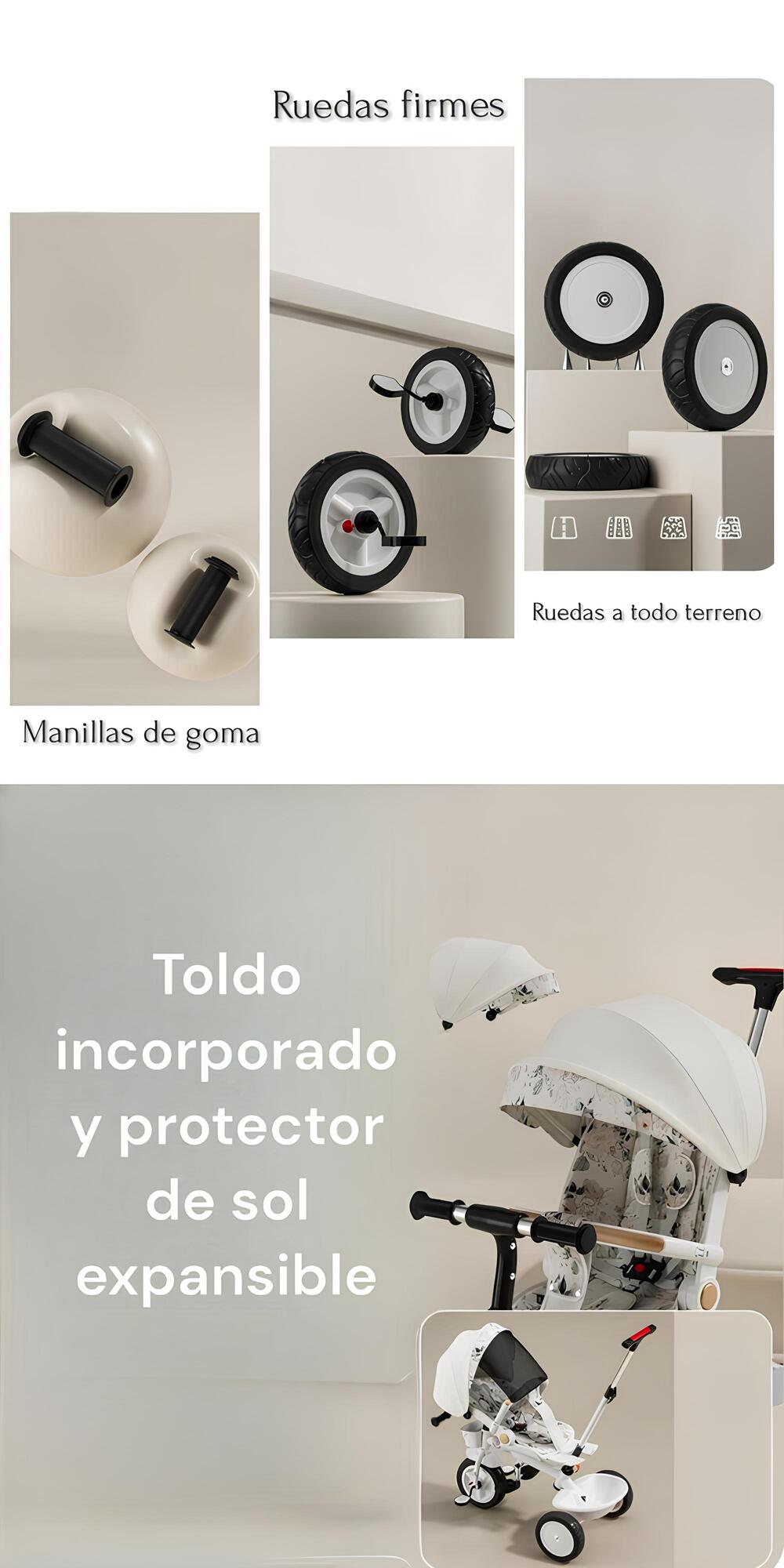 TRICICLO LUBABYCAS 360° MULTIPOSICIONES CON MESITA BLANCO - 6