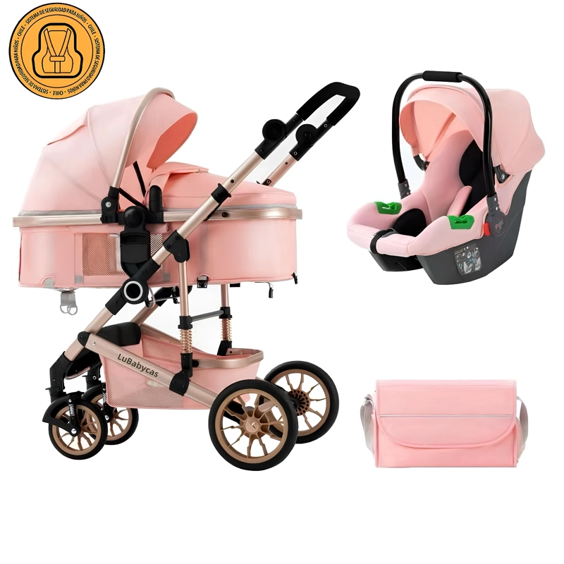 COCHE TRAVEL SYSTEM CON ACCESORIOS MUSSO ROSADO LUBABYCAS - 1