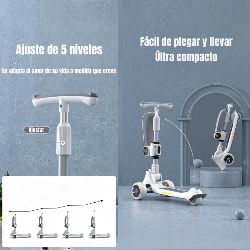 SCOOTER LUBABYCAS 3 RUEDAS 2 EN 1 ÚLTRA RESISTENTE GRIS - 8