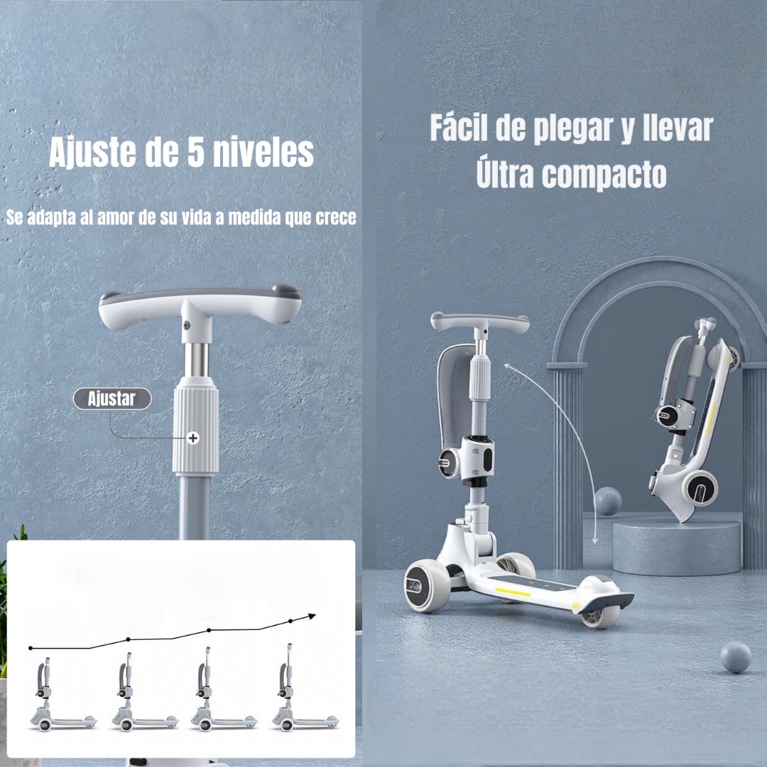 SCOOTER LUBABYCAS 3 RUEDAS 2 EN 1 ÚLTRA RESISTENTE GRIS - 8