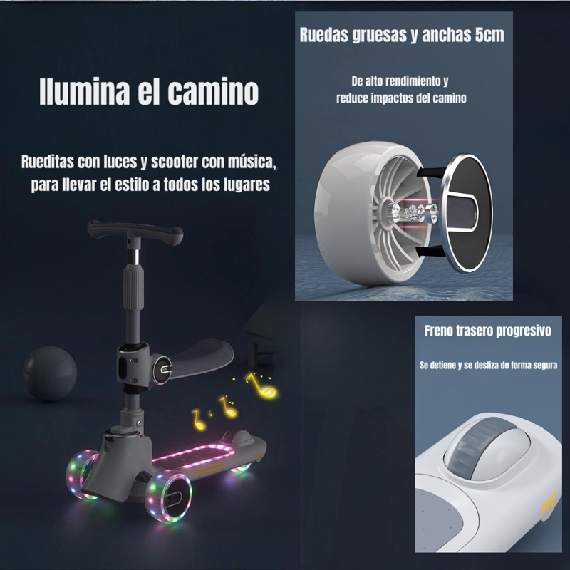 SCOOTER LUBABYCAS 3 RUEDAS 2 EN 1 ÚLTRA RESISTENTE ROSADO - 4