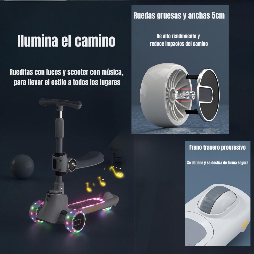 SCOOTER LUBABYCAS 3 RUEDAS 2 EN 1 ÚLTRA RESISTENTE ROSADO - 4