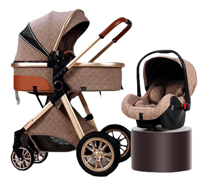 COCHE DELUXE CON SILLA NIDO Y ACCESORIOS CAFE  LUBABYCAS - 1