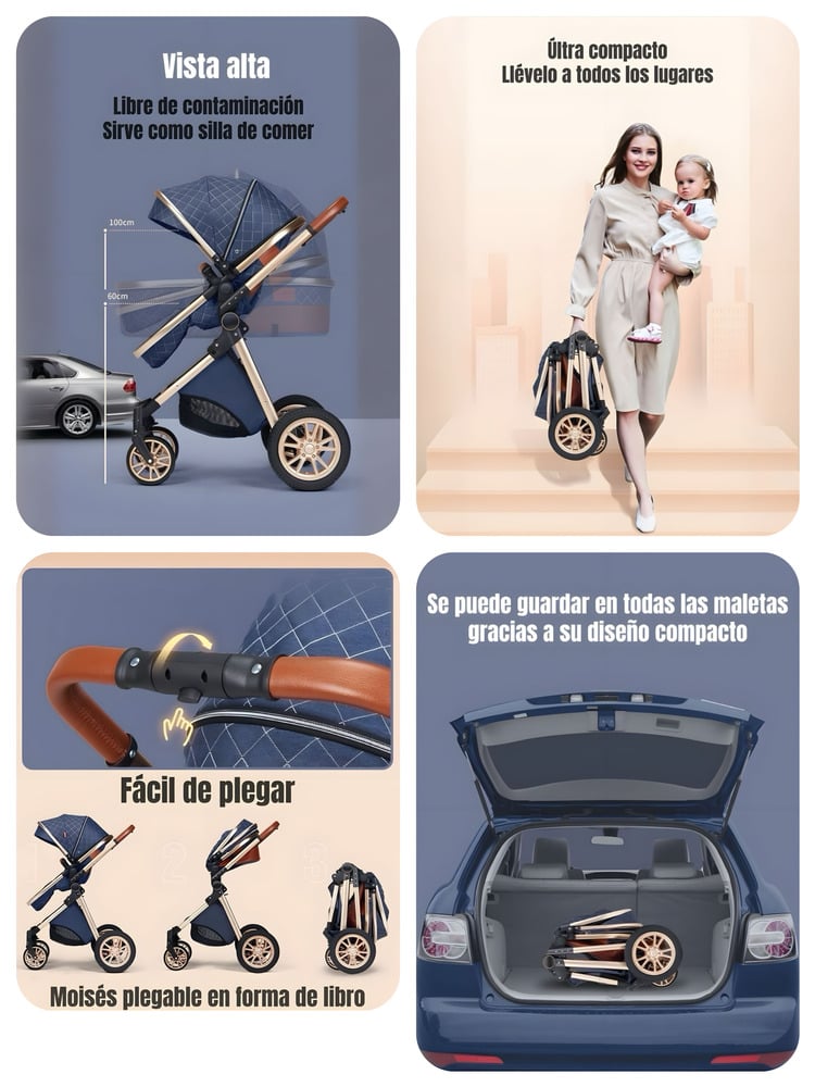 COCHE DELUXE CON SILLA NIDO Y ACCESORIOS CAFE  LUBABYCAS - 4
