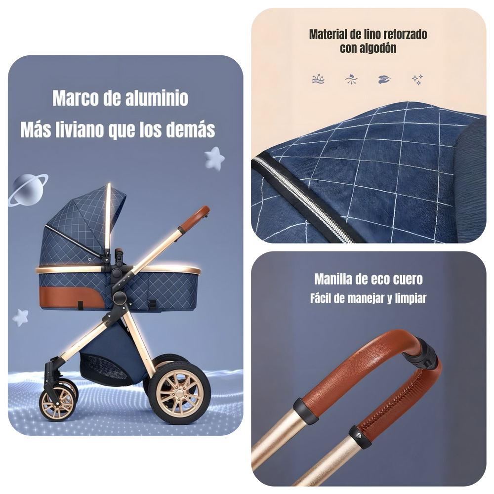 COCHE DELUXE CON SILLA NIDO Y ACCESORIOS CAFE  LUBABYCAS - 6