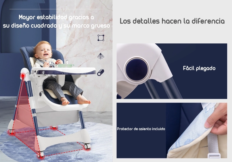 SILLA COMER LUBABYCAS MULTIPOSICIONES CON RUEDAS MIX AZUL - 6