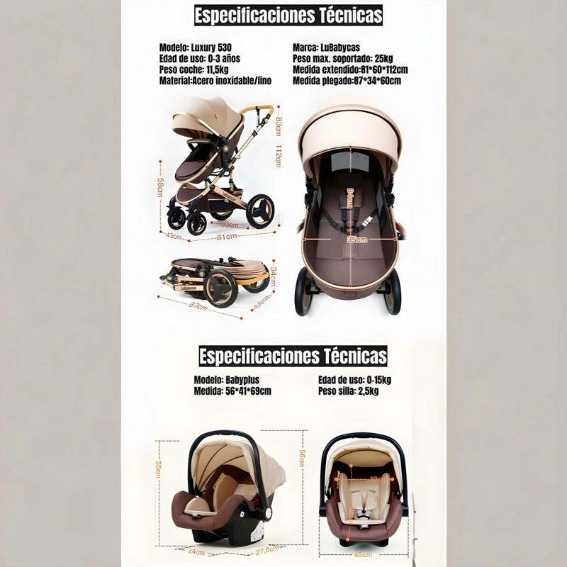 COCHE LUBABYCAS TRAVEL SYSTEM CON ACCESORIOS GRIS - 3