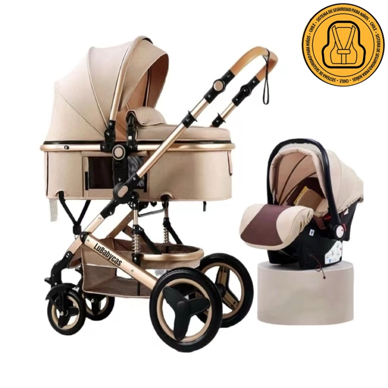 COCHE LUBABYCAS TRAVEL SYSTEM CON ACCESORIOS DORADO - 1