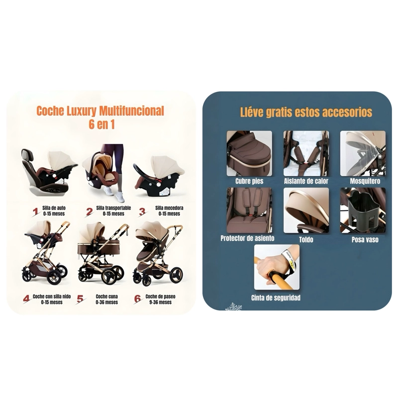 COCHE LUBABYCAS TRAVEL SYSTEM CON ACCESORIOS DORADO - 2