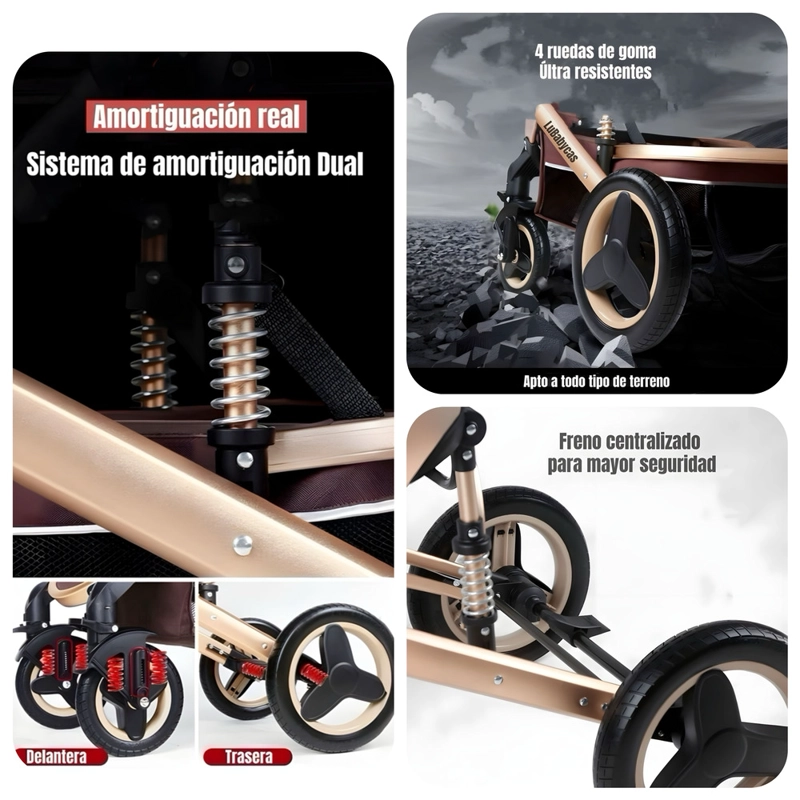 COCHE LUBABYCAS TRAVEL SYSTEM CON ACCESORIOS DORADO - 6