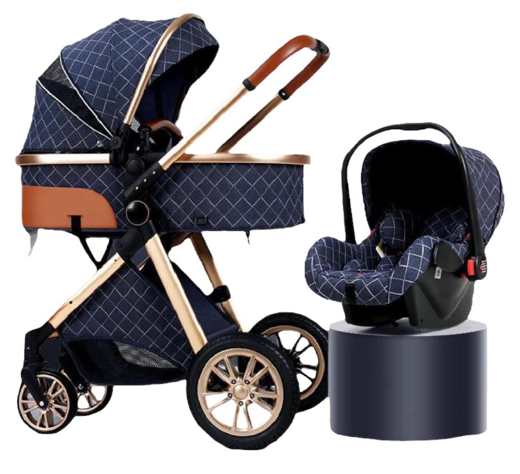 COCHE LUBABYCAS DELUXE CON SILLA NIDO Y ACCESORIOS AZUL - 1