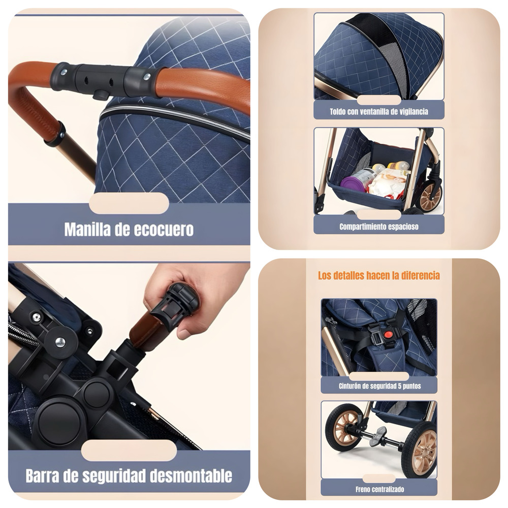 COCHE LUBABYCAS DELUXE CON SILLA NIDO Y ACCESORIOS AZUL - 7