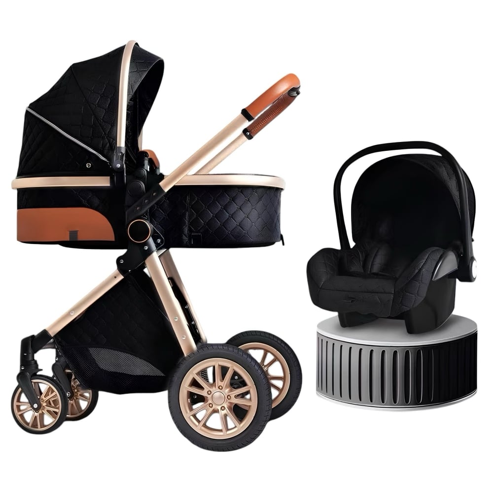 COCHE LUBABYCAS DELUXE CON SILLA NIDO Y ACCESORIOS NEGRO - 1