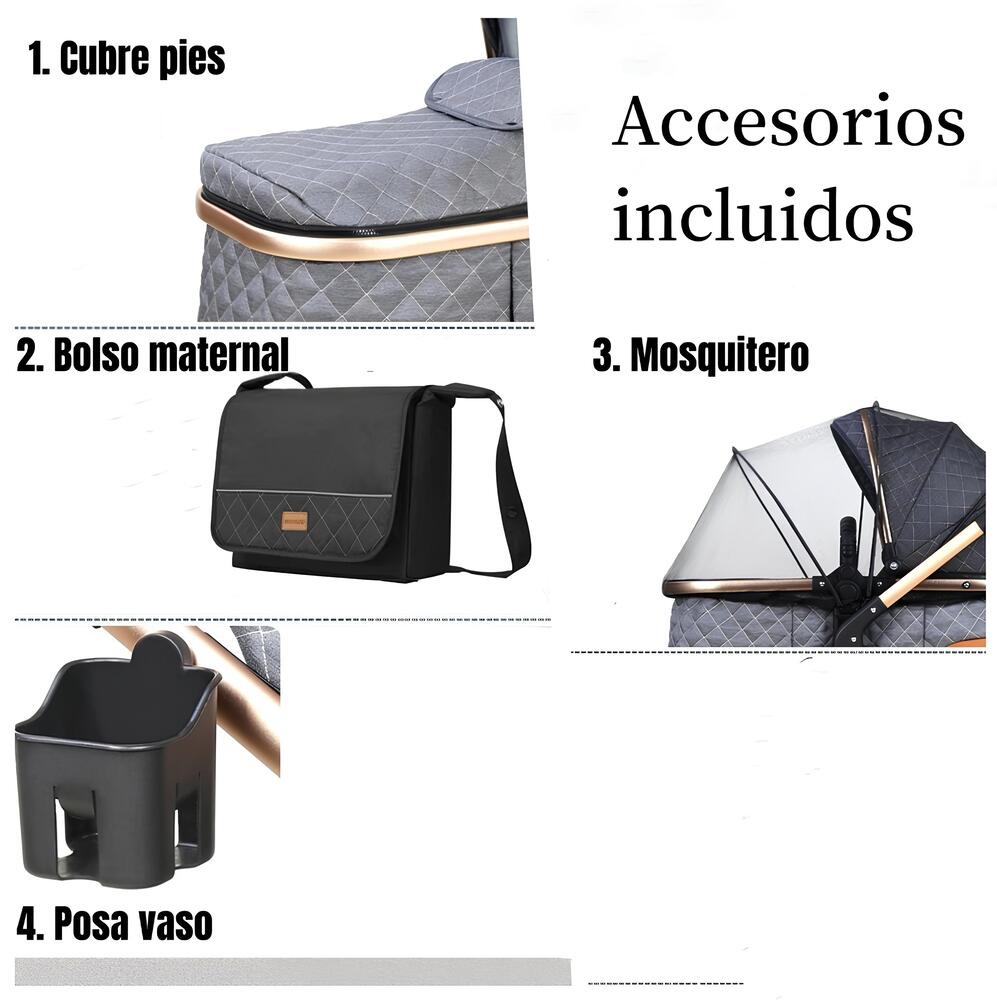 COCHE CUNA LUBABYCAS CON SILLA NIDO Y ACCESORIOS AZUL - 2
