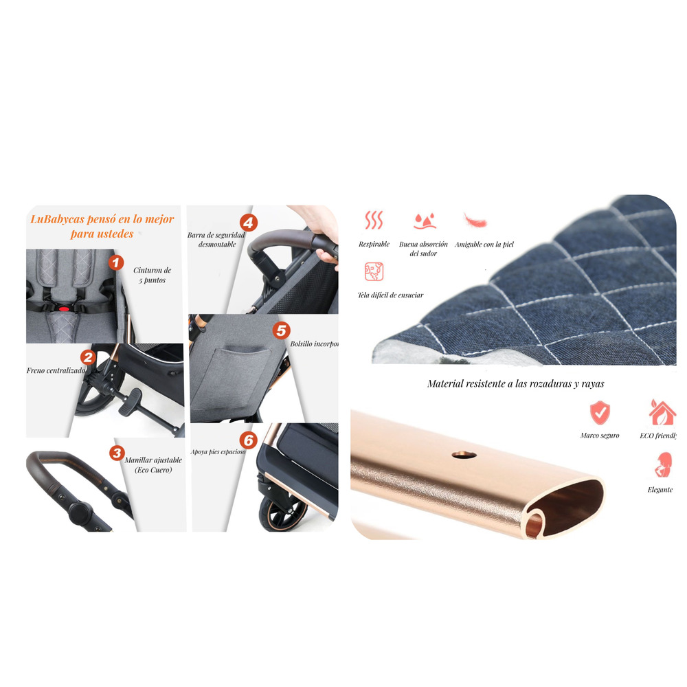 COCHE CUNA LUBABYCAS CON SILLA NIDO Y ACCESORIOS AZUL - 7