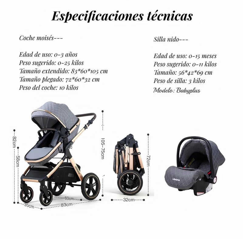 COCHE CUNA LUBABYCAS CON SILLA NIDO Y ACCESORIOS AZUL - 8