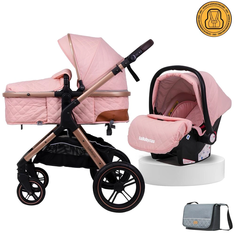 COCHE CUNA LUBABYCAS CON SILLA NIDO Y ACCESORIOS ROSADO - 1