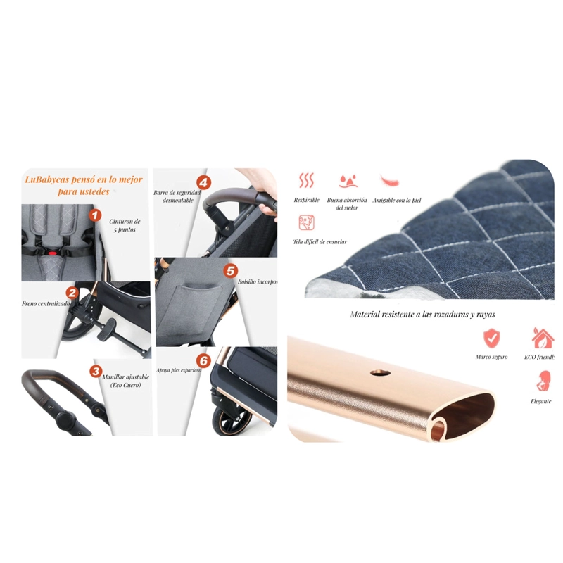 COCHE CUNA LUBABYCAS CON SILLA NIDO Y ACCESORIOS ROSADO - 6
