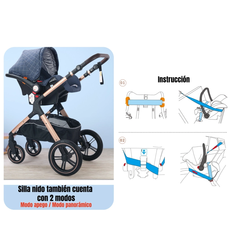 COCHE CUNA LUBABYCAS CON SILLA NIDO Y ACCESORIOS ROSADO - 7