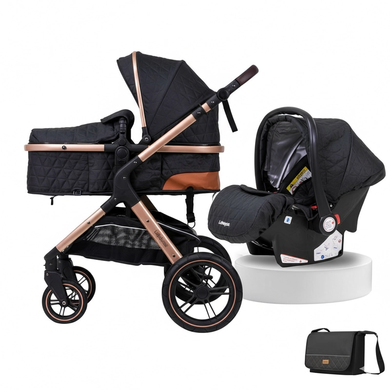 COCHE CUNA LUBABYCAS CON SILLA NIDO Y ACCESORIOS NEGRO - 1