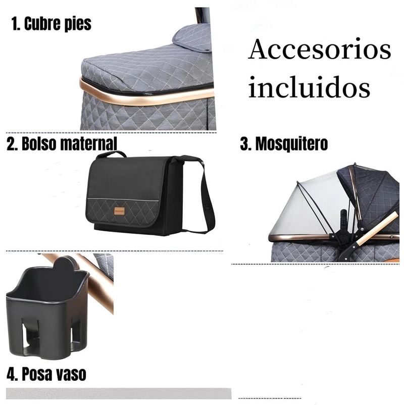 COCHE CUNA LUBABYCAS CON SILLA NIDO Y ACCESORIOS NEGRO - 8