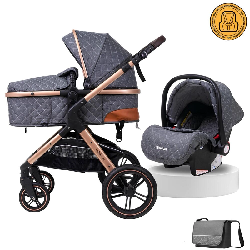 COCHE CUNA LUBABYCAS CON SILLA NIDO Y ACCESORIOS GRIS - 1