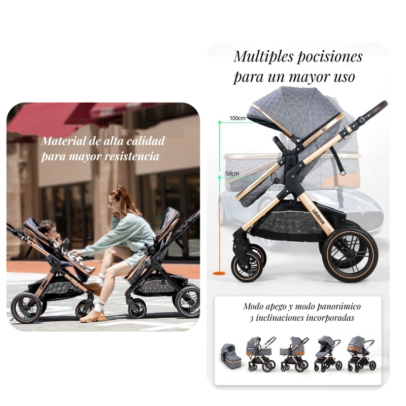 COCHE CUNA LUBABYCAS CON SILLA NIDO Y ACCESORIOS GRIS - 4